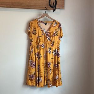 Torrid Yellow Floral Dress Midi Mid Knee Length